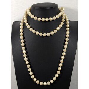 Vintage Faux Pearl Long Necklace 54" Opera Length Ivory Color Lucite
